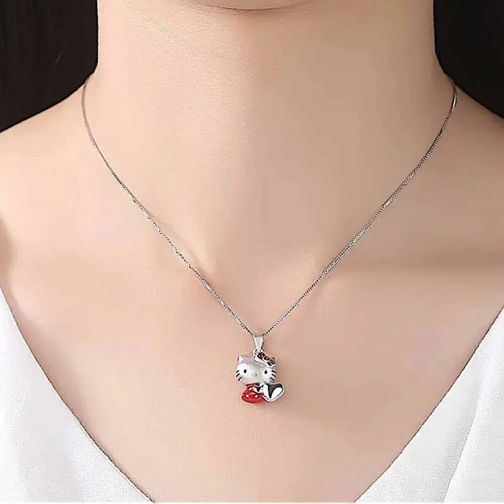 Hello Kitty Sterling Silver Charm Pendant Necklace